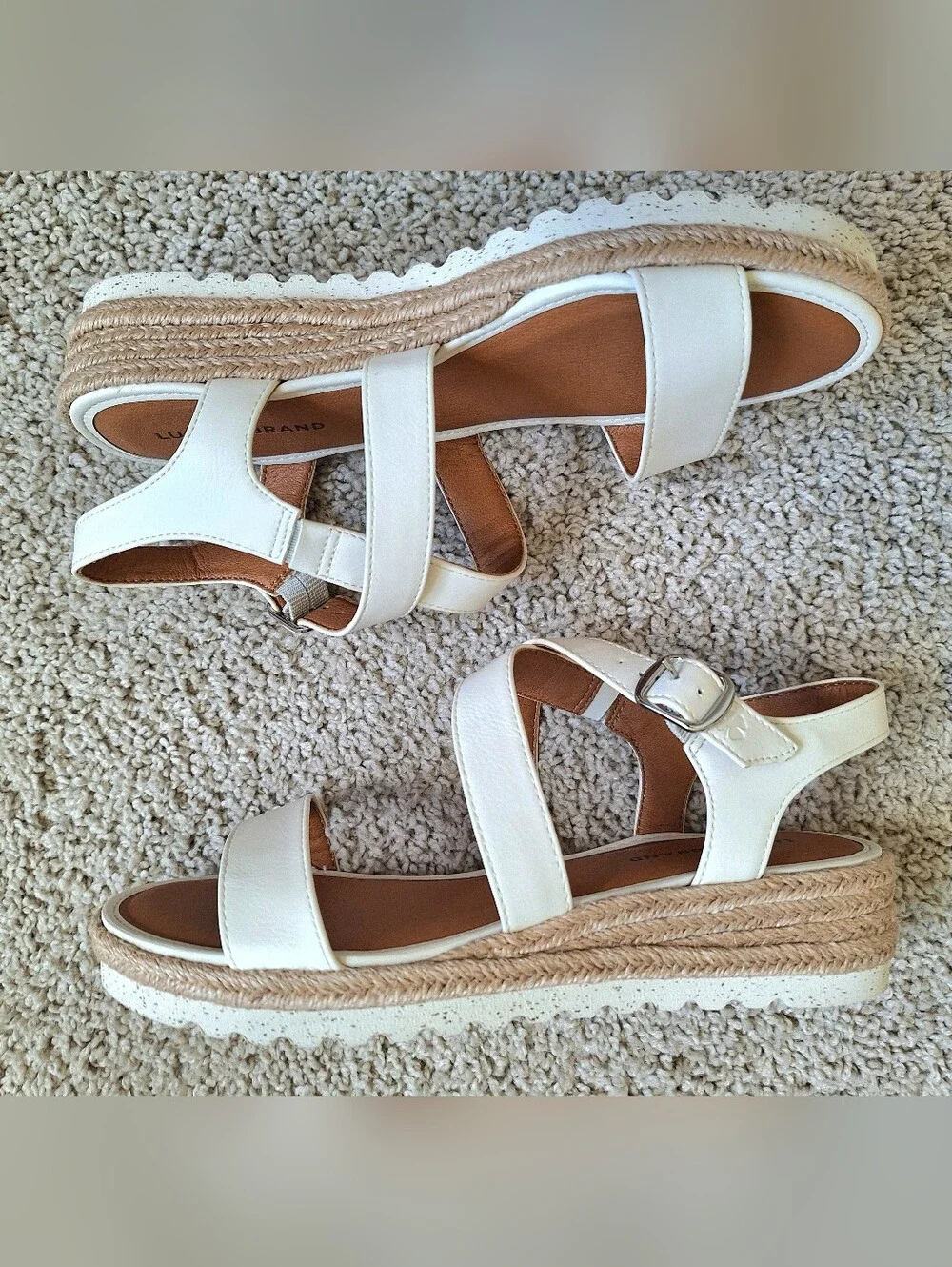 Lucky Brand Women's White Trianna Cross Strap Espadrille Wedge Sandals Size 7.5